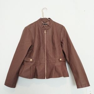 Baccini Brown Faux Leather Lined Zip Jacket sz PXL